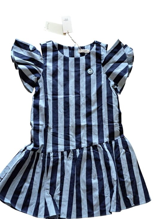 Dave & Bella Other - New Dave & Bella Kids Flax Cotton Striped Ruffle Sleeve Dress Blue Girls Size 6